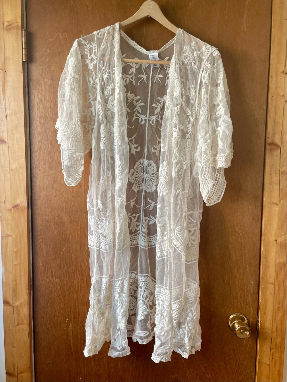 Sheer Lace Embroidered Kimono Cover-Up in Ivory